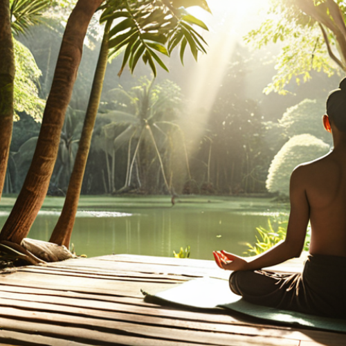**Image Prompt:** A person meditating outdoors in a serene Thai landscape, practicing mindfulness, with sunlight filtering through the trees. Focus on conveying peace and acceptance of imperfections. Keywords: mindfulness, Thai landscape, meditation, serenity, imperfection, sunlight.