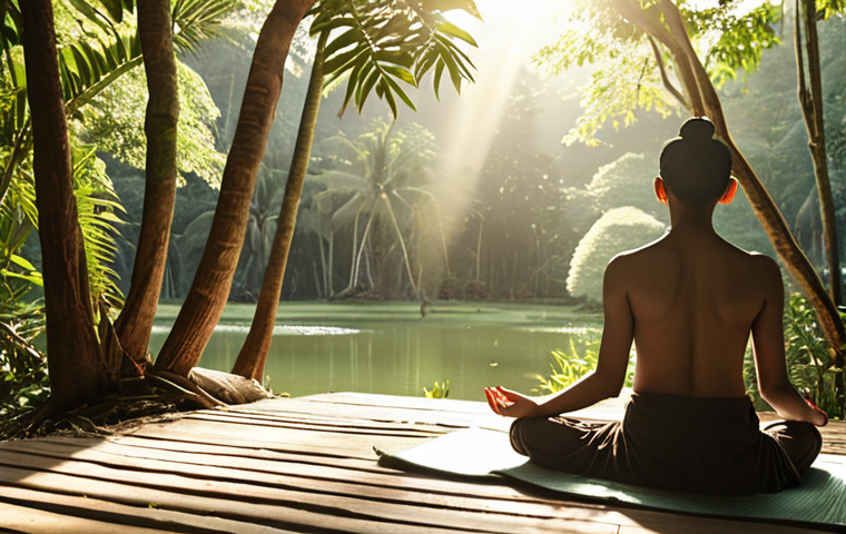 **Image Prompt:** A person meditating outdoors in a serene Thai landscape, practicing mindfulness, with sunlight filtering through the trees. Focus on conveying peace and acceptance of imperfections. Keywords: mindfulness, Thai landscape, meditation, serenity, imperfection, sunlight.