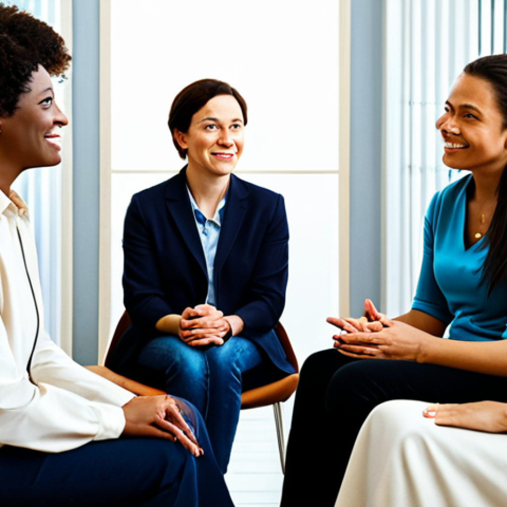 자아 화해를 위한 그룹 세션의 장점 - "A diverse support group meeting indoors, people sharing experiences, empathetic expressions, fully ...