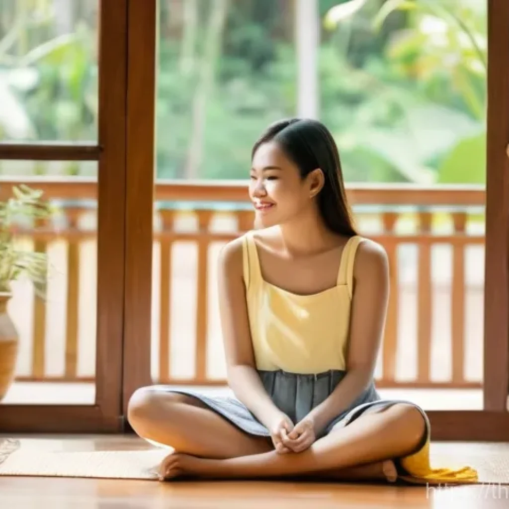 과거 자아 화해의 자원 활용하기 - **Prompt:** A serene and empathetic scene depicting a young adult Thai woman (mid-20s, wearing a mod...